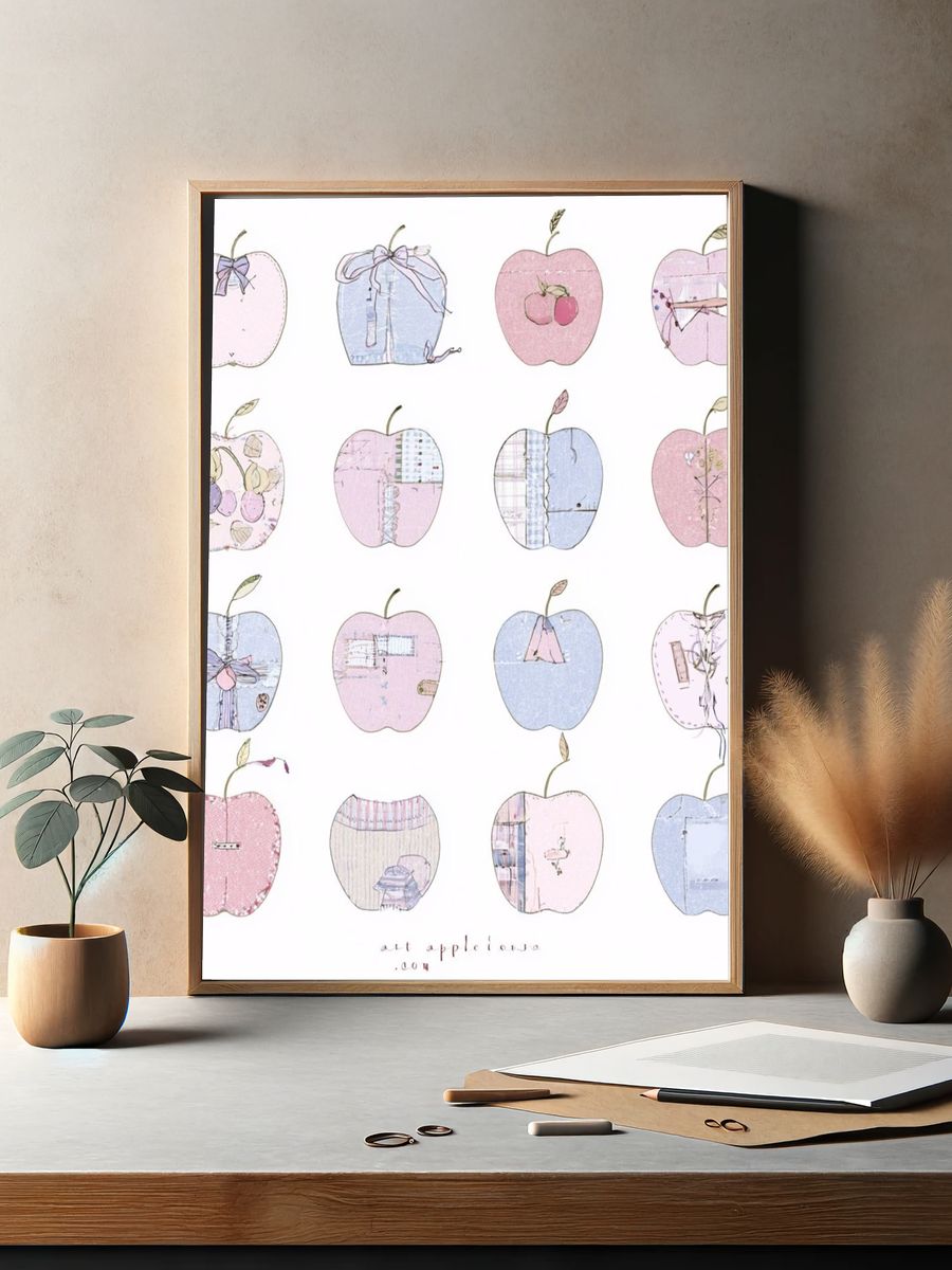 Pastel Apple Collage Illustration Poster. — room view 2