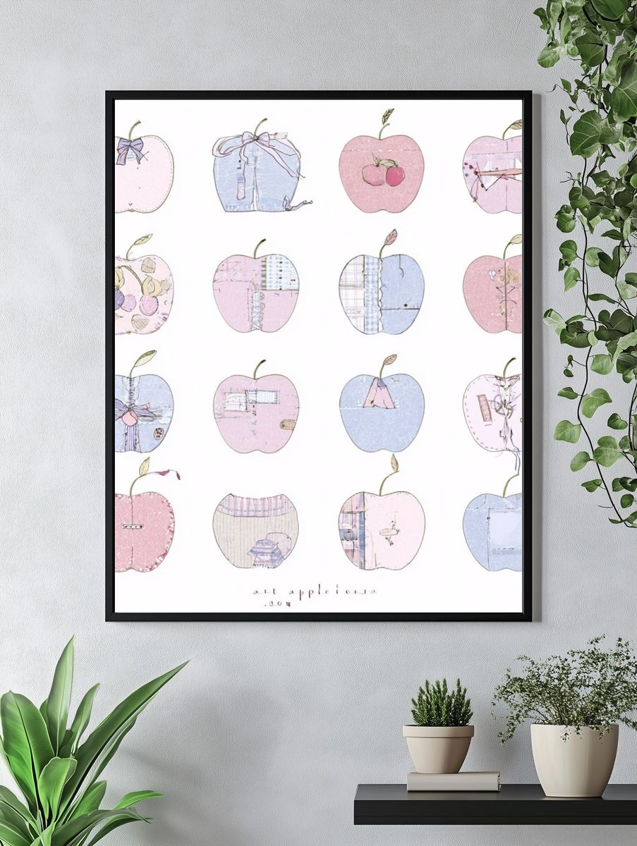 Pastel Apple Collage Illustration Poster. — room view 4