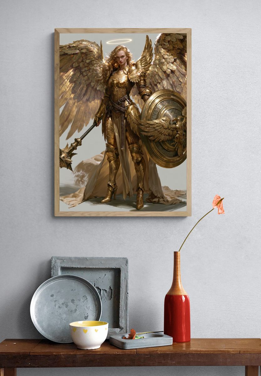Golden Winged Warrior Fantasy Print. — room view 3