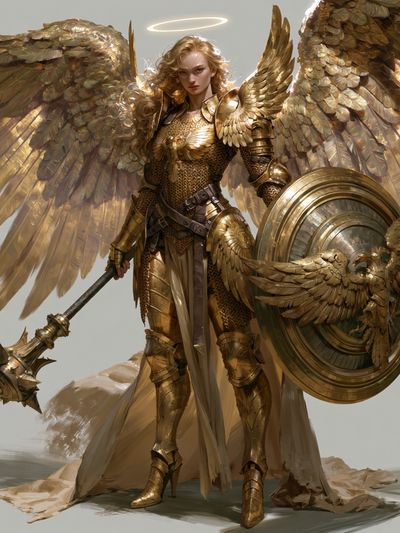 Golden Winged Warrior Fantasy Print.