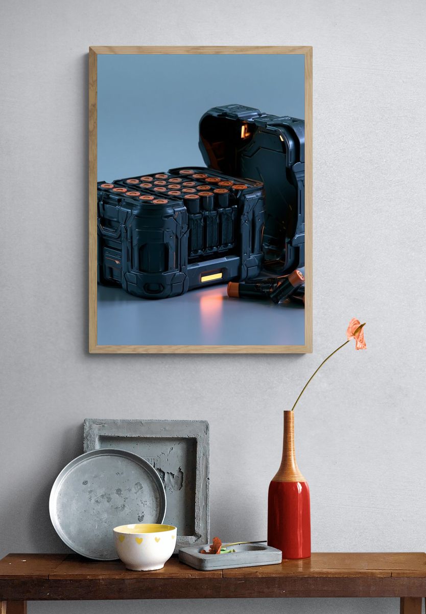 Futuristic Battery Pack Illustration Poster. — room view 3