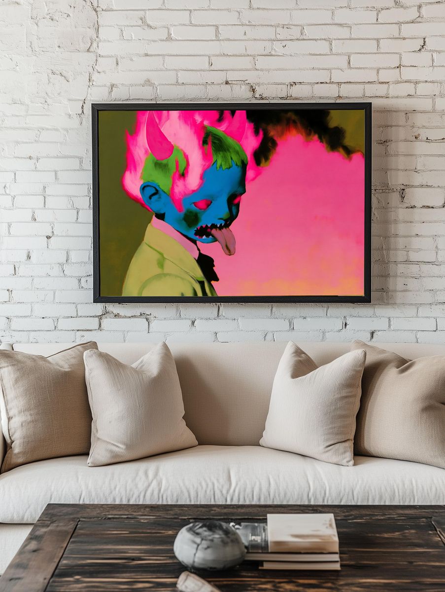 Neon Skull Child Illustration Print. room preview