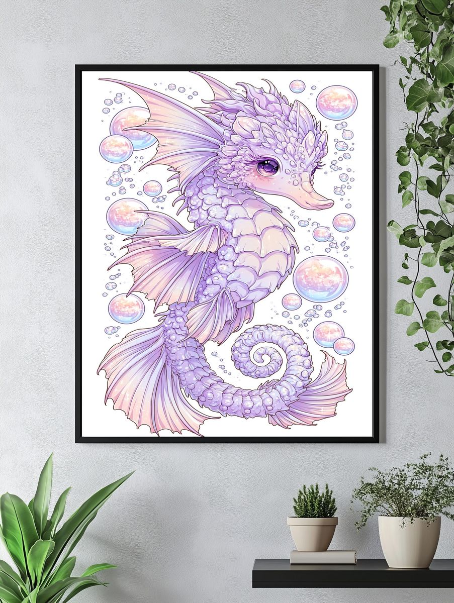 Pastel Seahorse Fantasy Illustration Poster. — room view 4