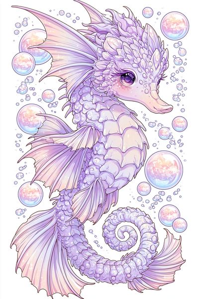 Pastel Seahorse Fantasy Illustration Poster.