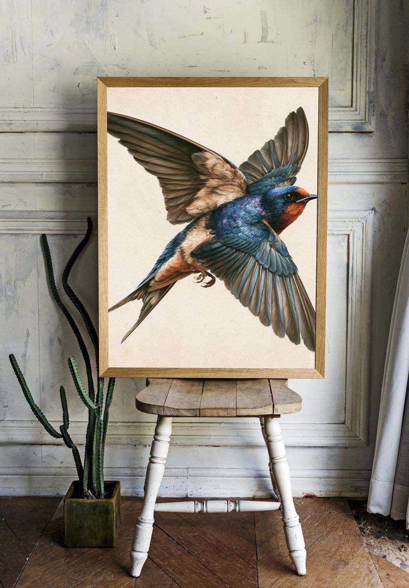 Swallow in Flight Illustration Poster. — room view 1
