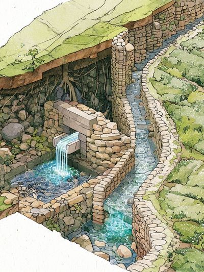 Terraced Stone Waterway Illustration Poster.