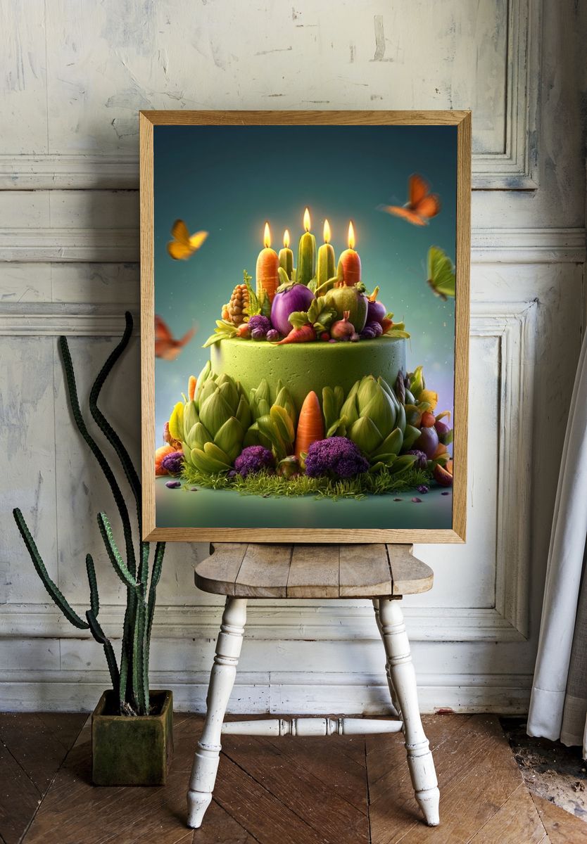 Vegetable Candle Cake Illustration Poster. room preview