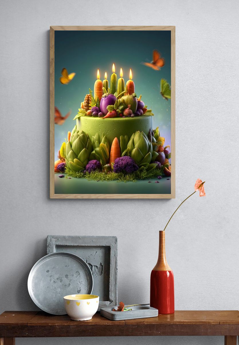 Vegetable Candle Cake Illustration Poster. — room view 3