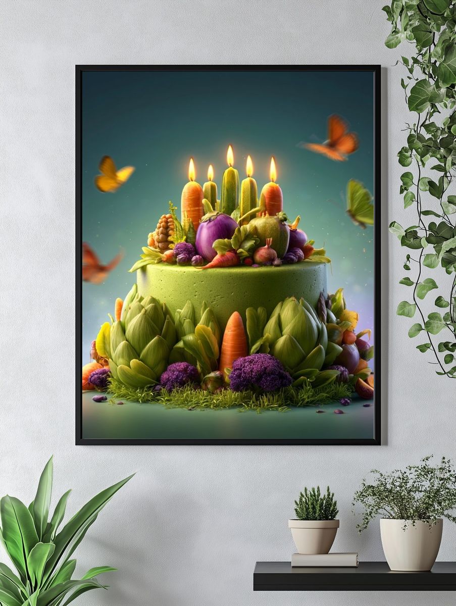 Vegetable Candle Cake Illustration Poster. — room view 4