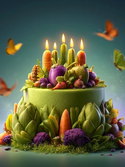 Vegetable Candle Cake Illustration Poster.