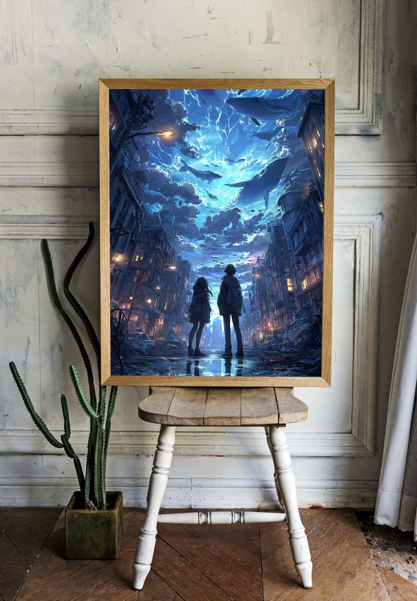 Whale Sky Cityscape Poster. room preview