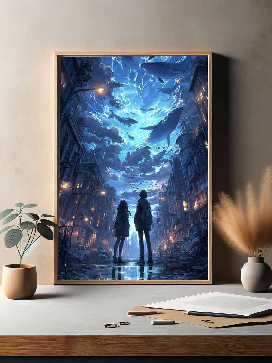 Whale Sky Cityscape Poster. — room view 2