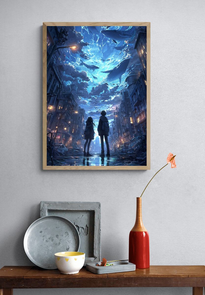 Whale Sky Cityscape Poster. — room view 3