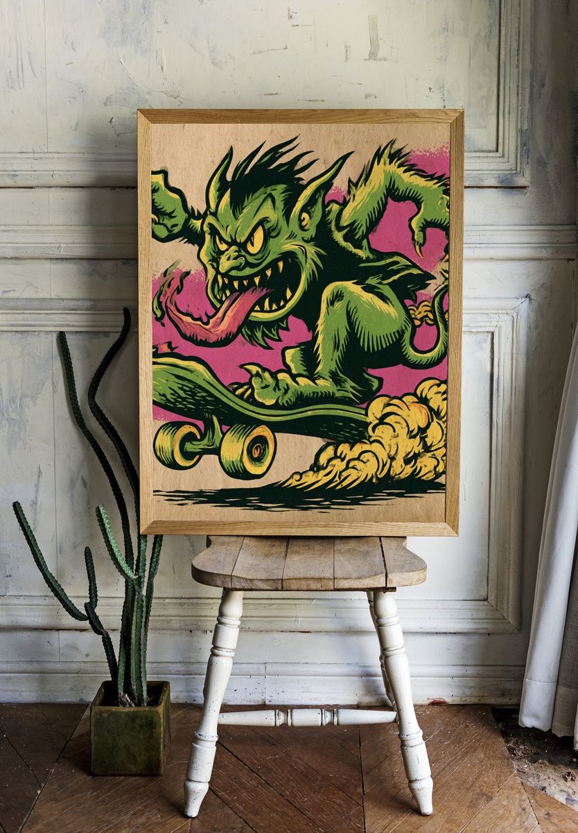 Goblin Skateboard Illustration Poster. room preview