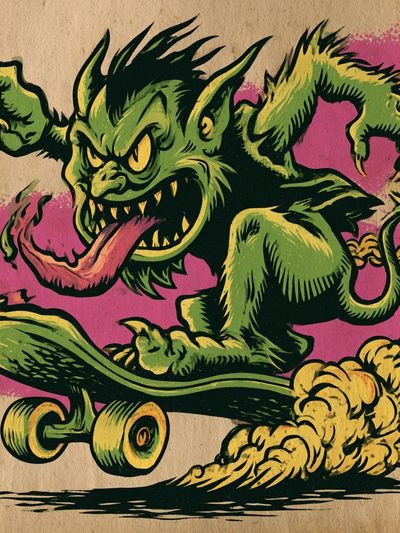 Goblin Skateboard Illustration Poster. poster
