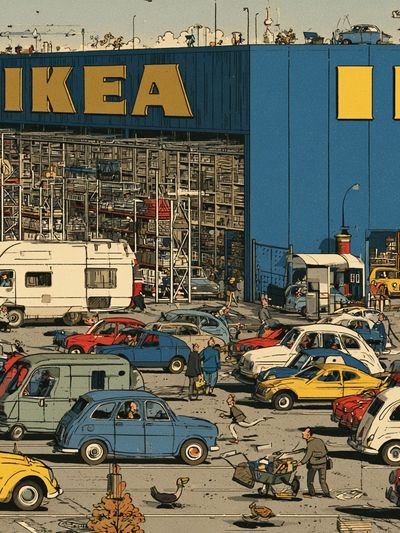 IKEA Parking Lot Vintage Illustration Poster.