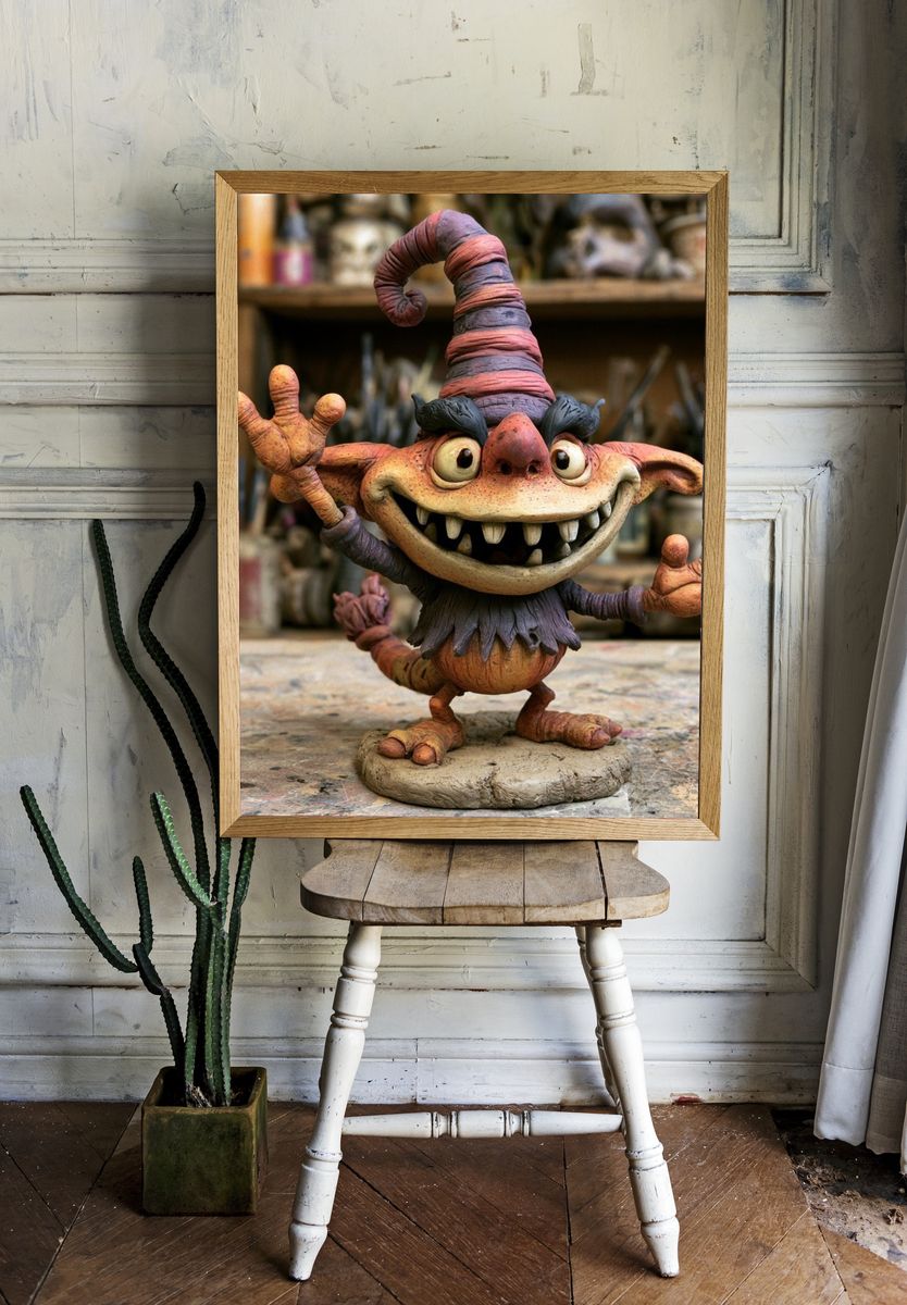 Whimsical Goblin Sculpture Poster. — room view 1