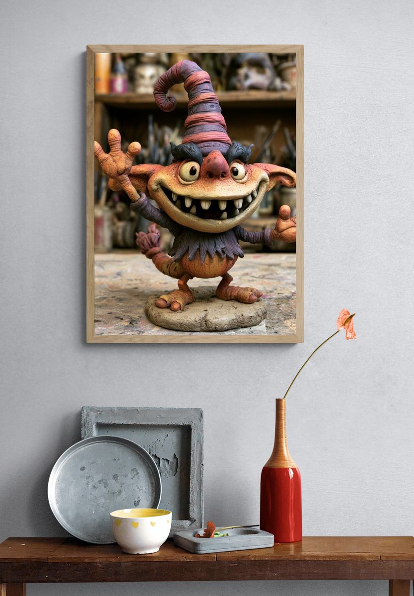 Whimsical Goblin Sculpture Poster. — room view 3
