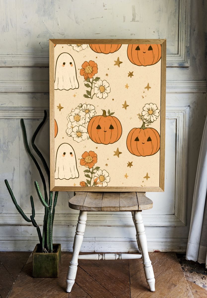 Halloween Pumpkin Pattern Print. room preview