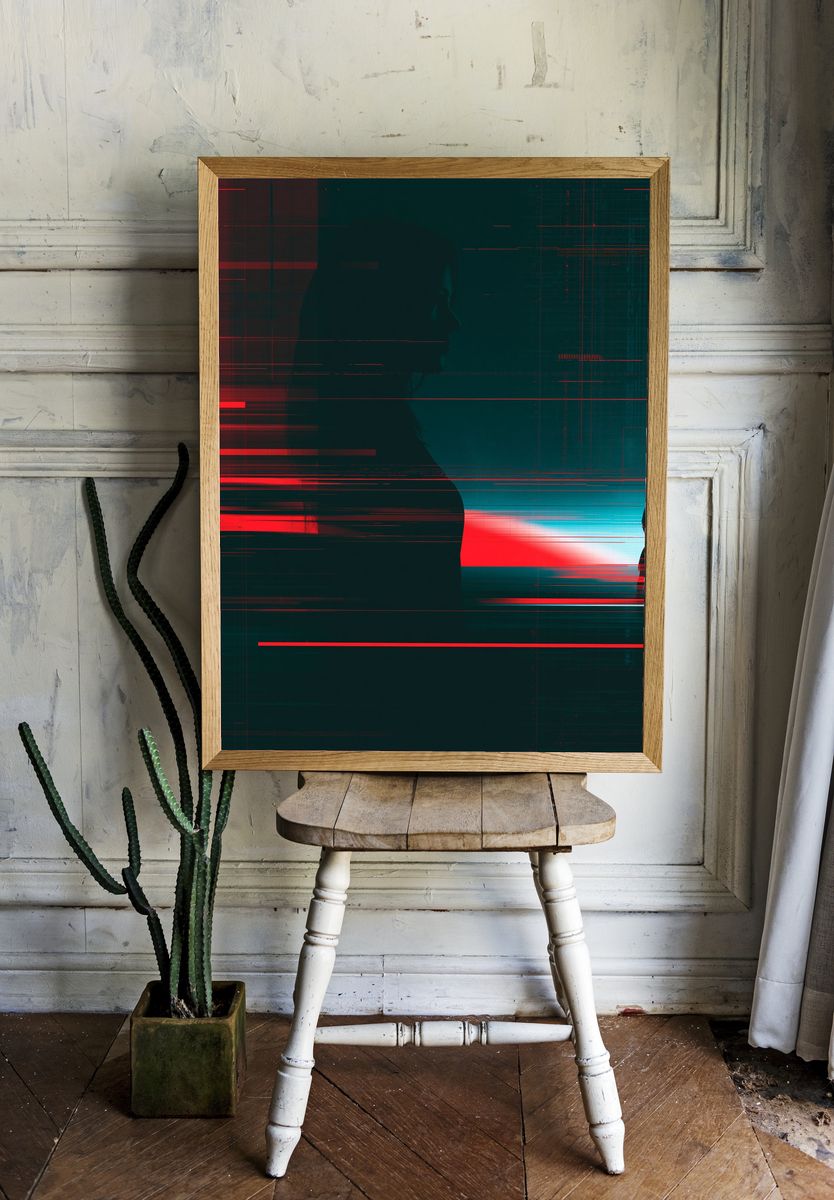 Cyber Silhouette Glitch Poster. — room view 1