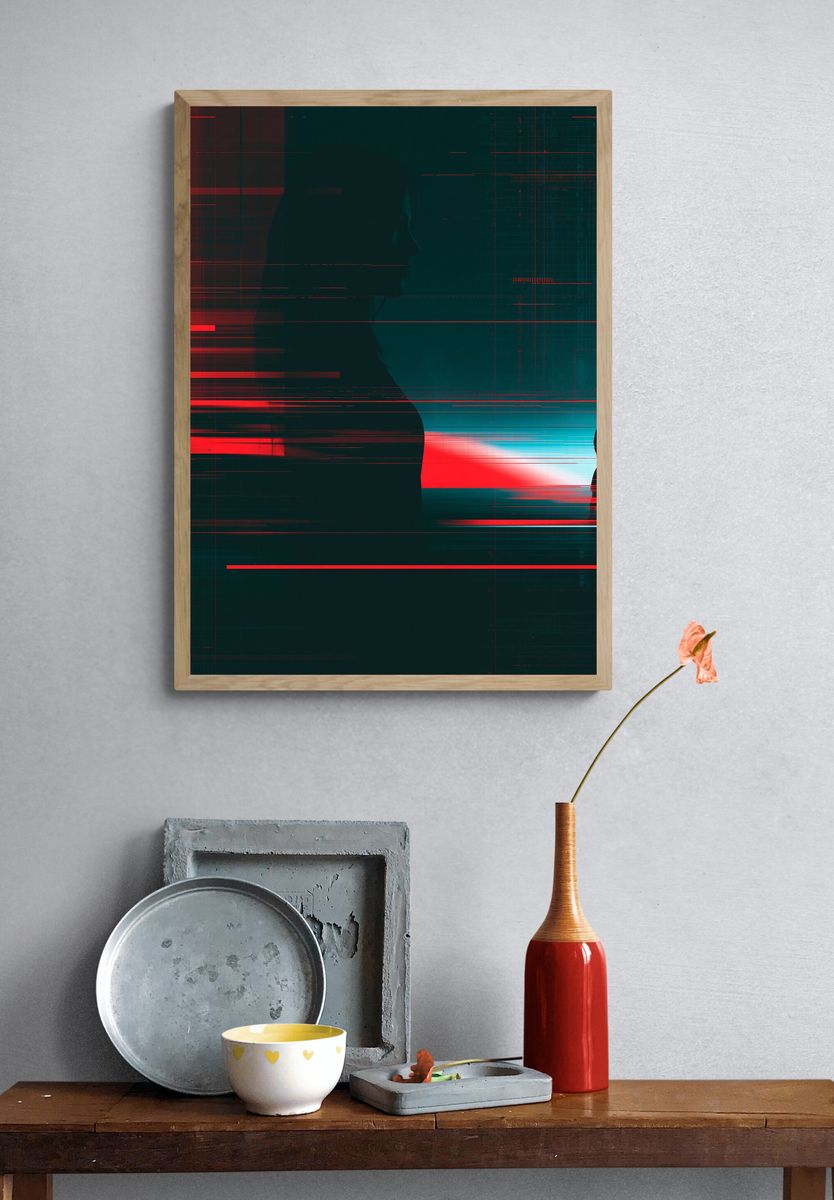 Cyber Silhouette Glitch Poster. — room view 3