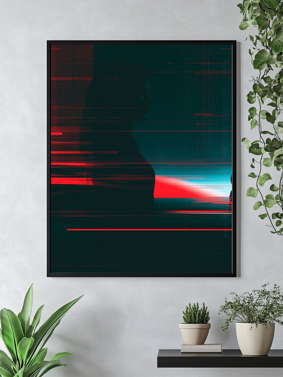 Cyber Silhouette Glitch Poster. — room view 4
