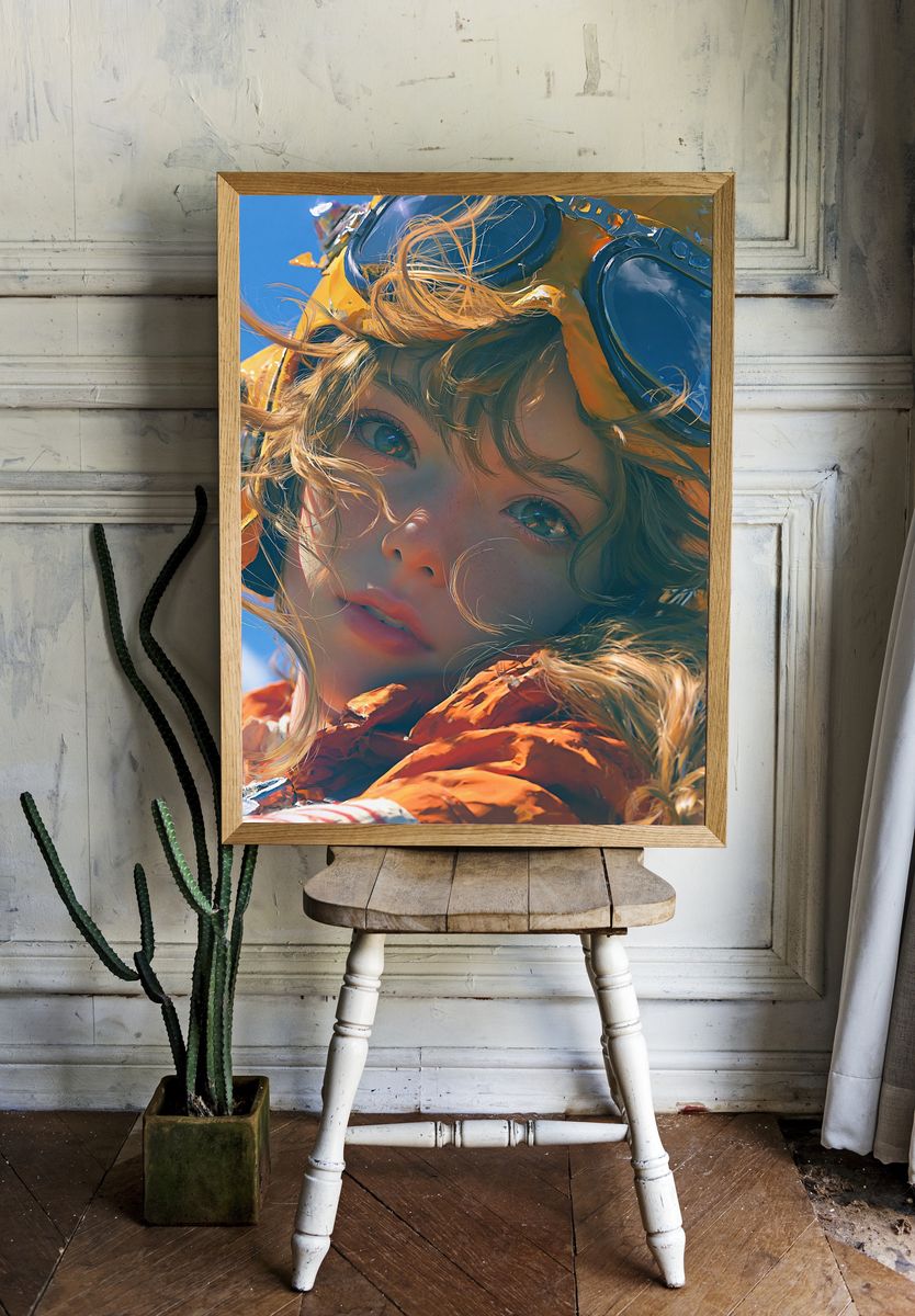 Aviator Girl Portrait Print. room preview