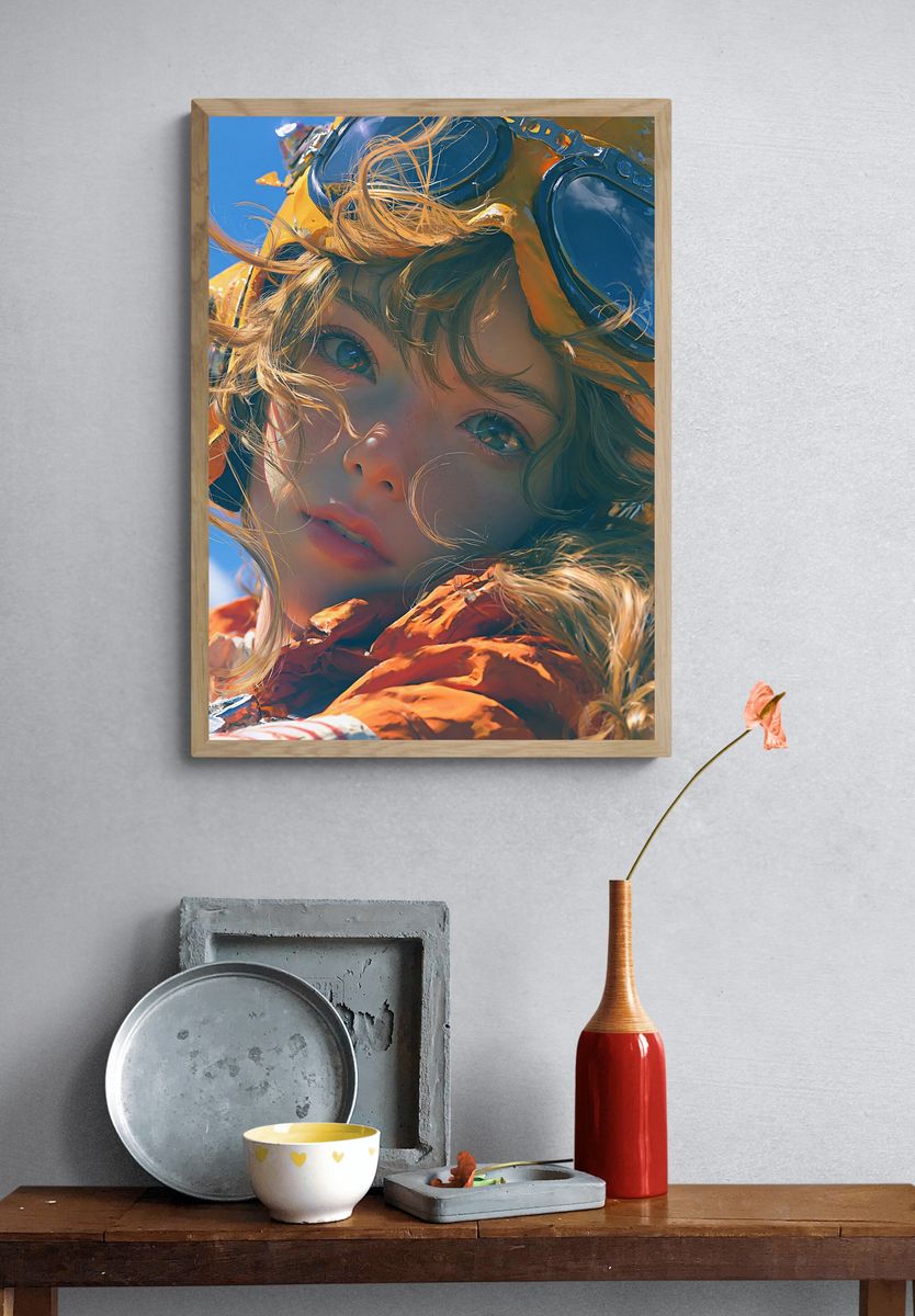 Aviator Girl Portrait Print. — room view 3