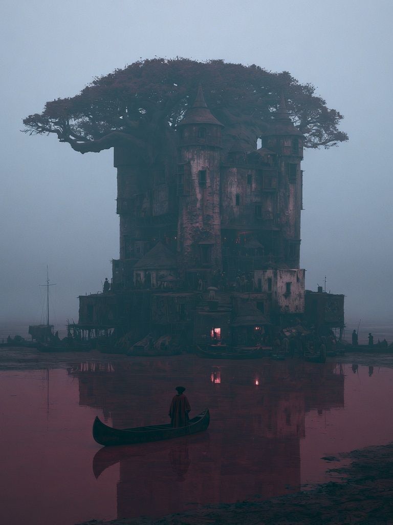 Misty Treehouse Tower Print. poster detail