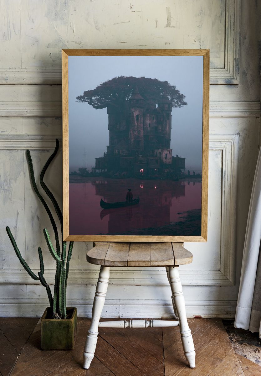 Misty Treehouse Tower Print. room preview