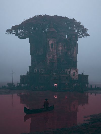 Misty Treehouse Tower Print.