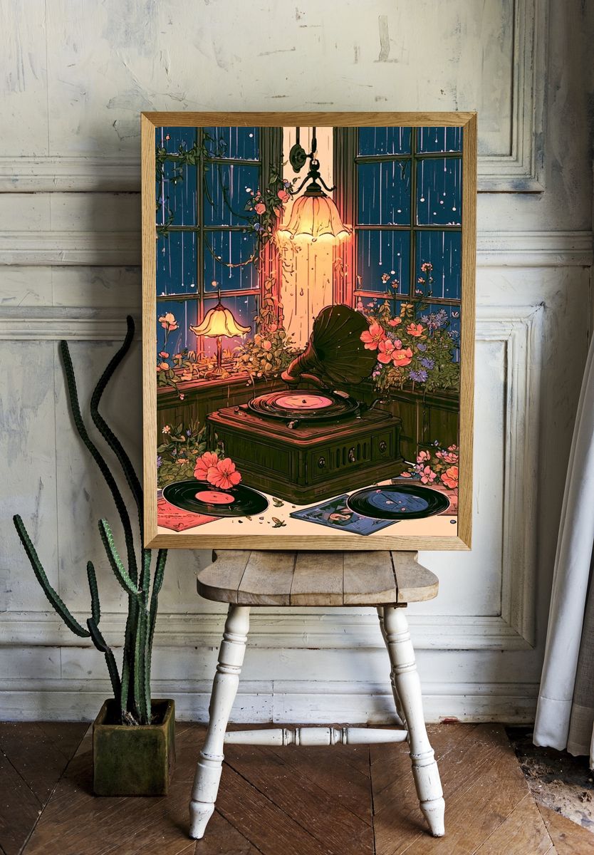 Vinyl Garden Glow Illustration Poster. — room view 1