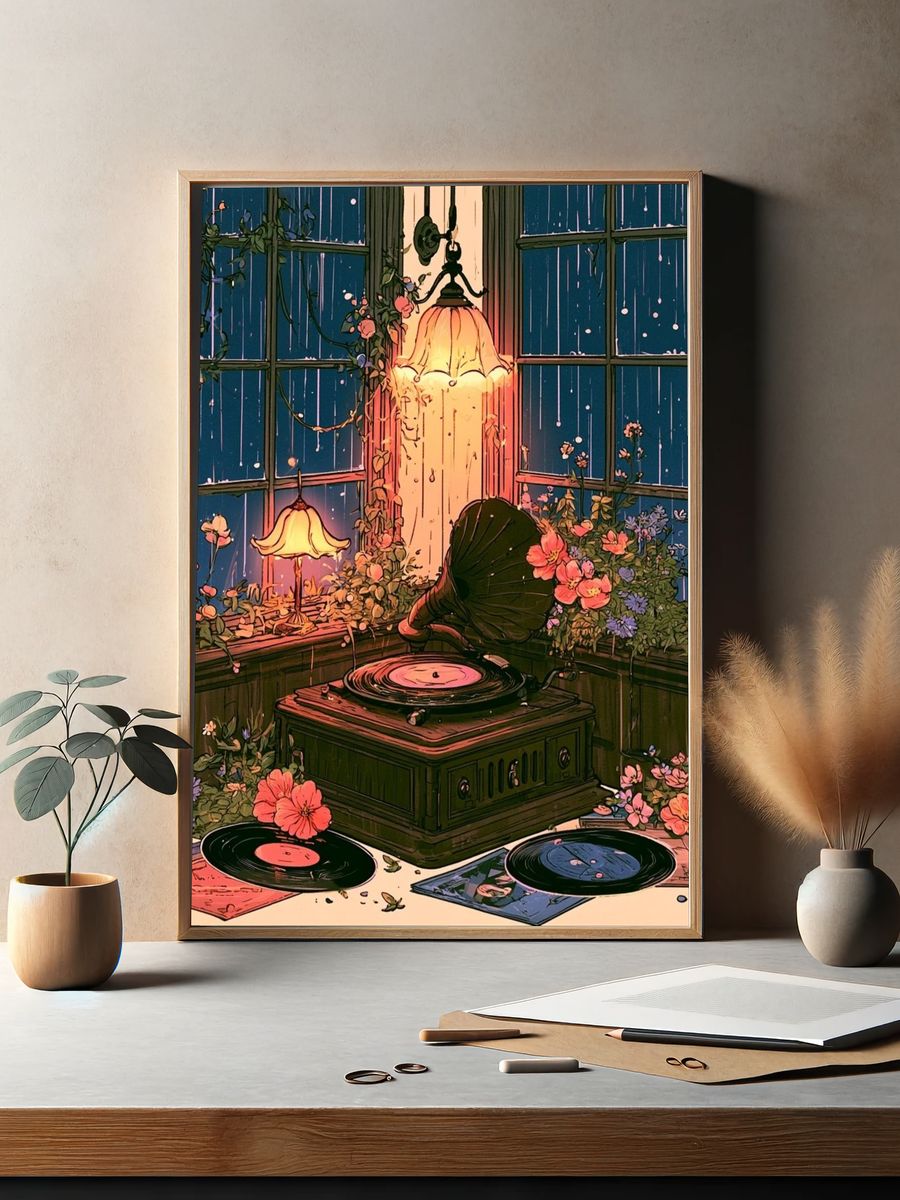 Vinyl Garden Glow Illustration Poster. — room view 2