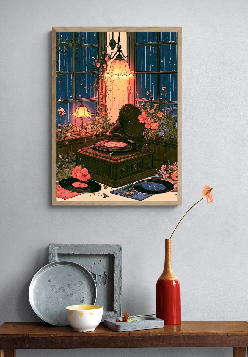 Vinyl Garden Glow Illustration Poster. — room view 3