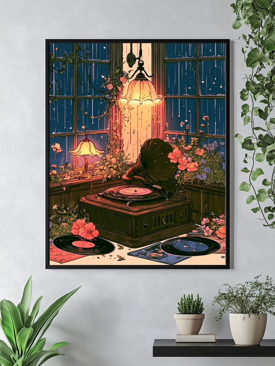 Vinyl Garden Glow Illustration Poster. — room view 4