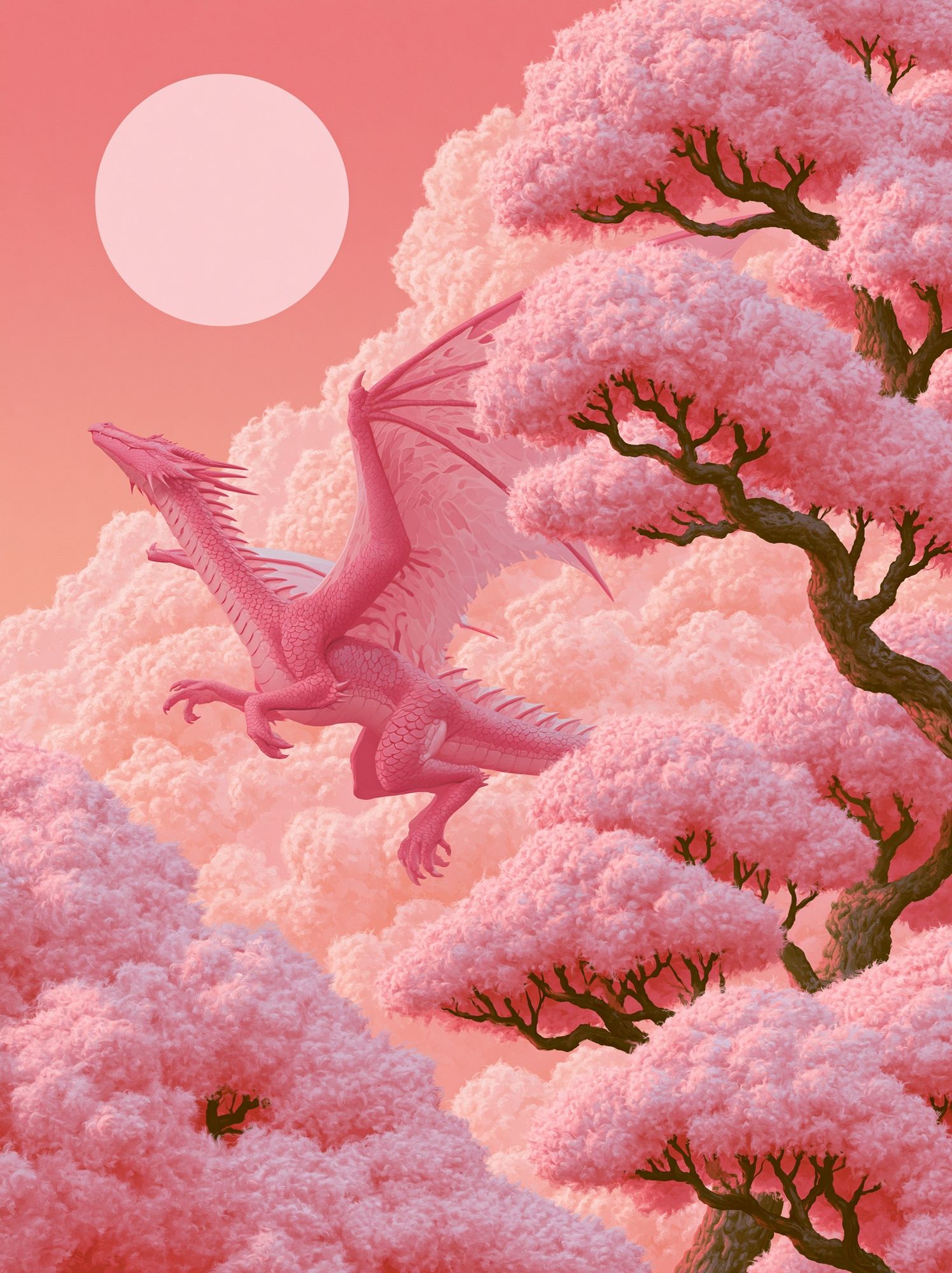 Pink Dragon in Cherry Blossom Poster. poster detail