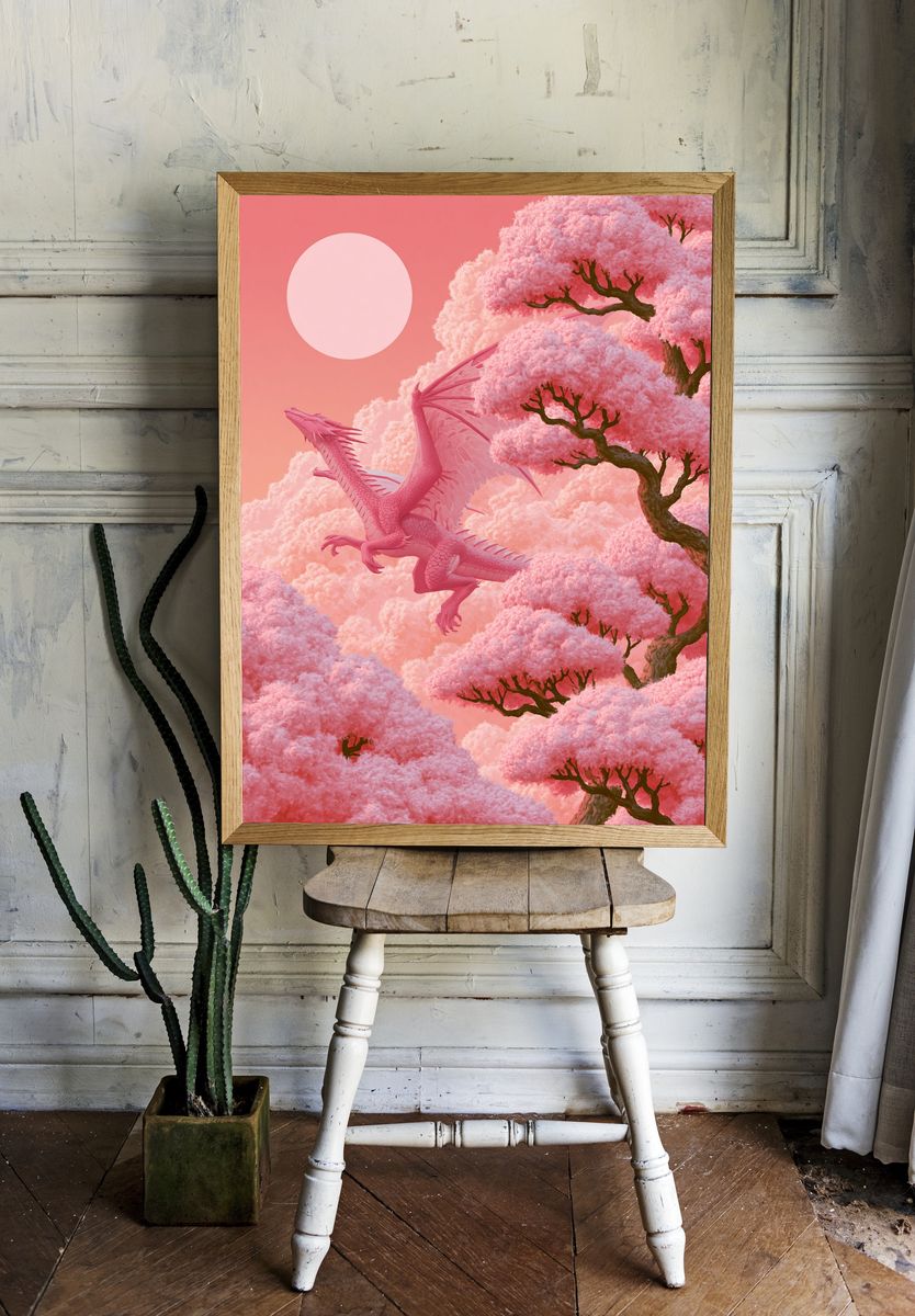 Pink Dragon in Cherry Blossom Poster. — room view 1