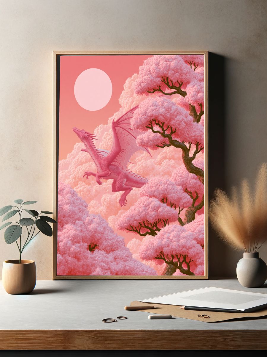 Pink Dragon in Cherry Blossom Poster. — room view 2