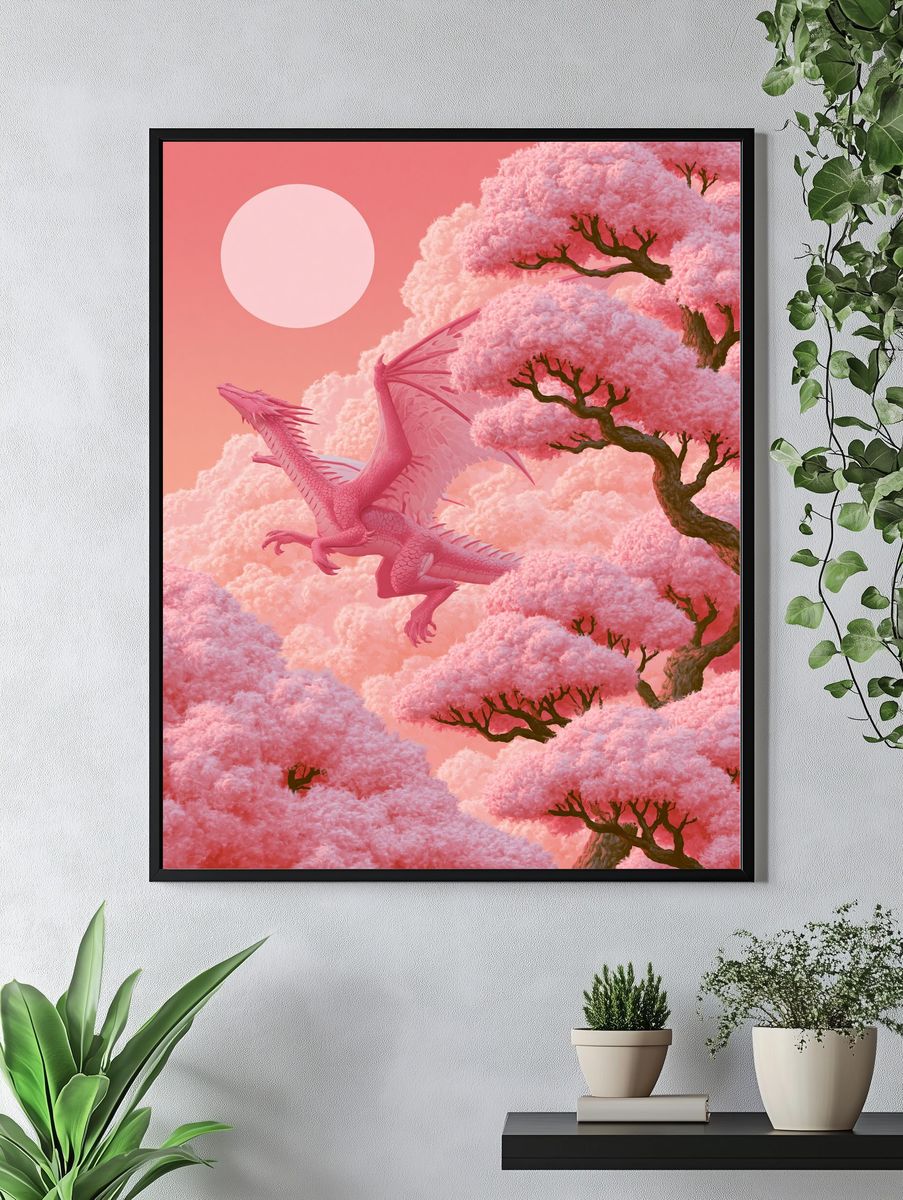 Pink Dragon in Cherry Blossom Poster. — room view 4