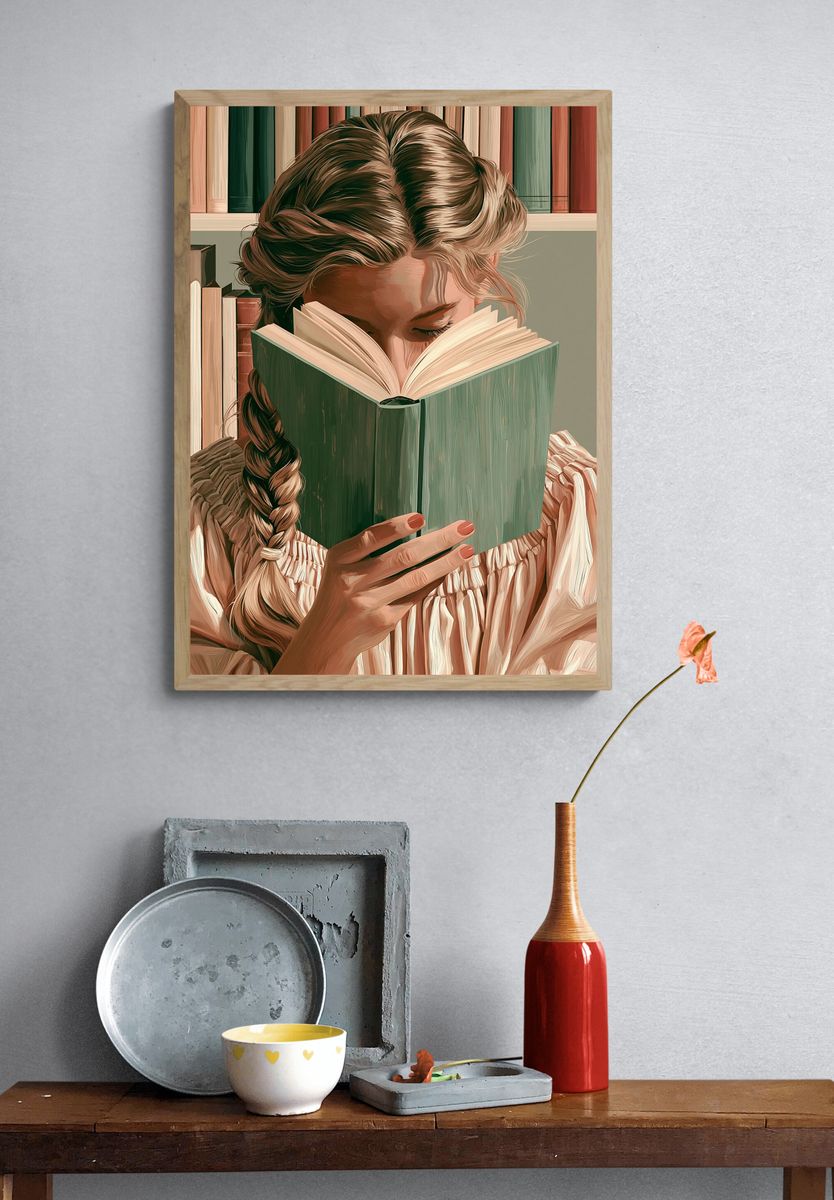 Girl Reading Book Illustration Poster. — room view 3