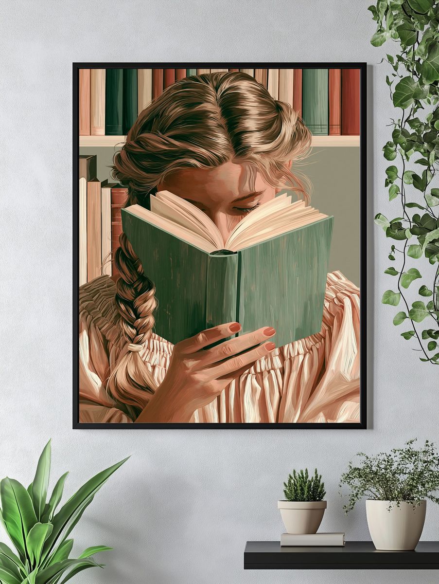 Girl Reading Book Illustration Poster. — room view 4