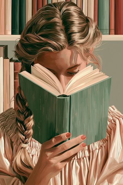 Girl Reading Book Illustration Poster.