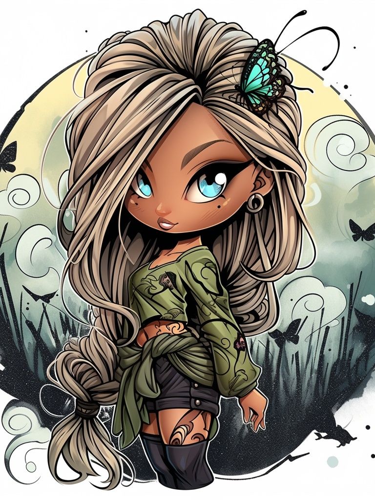 Butterfly Girl Illustration Poster. poster detail
