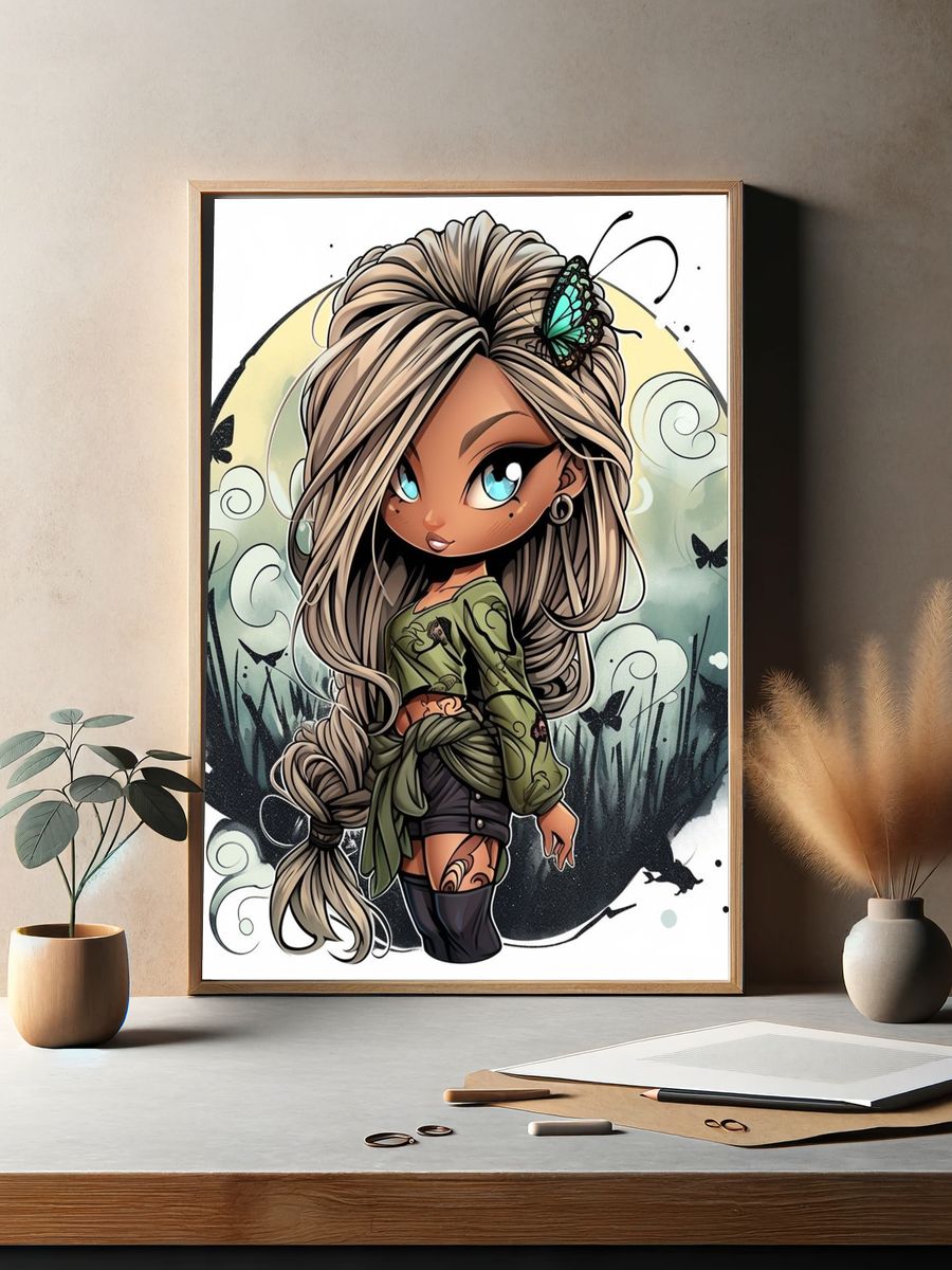 Butterfly Girl Illustration Poster. — room view 2