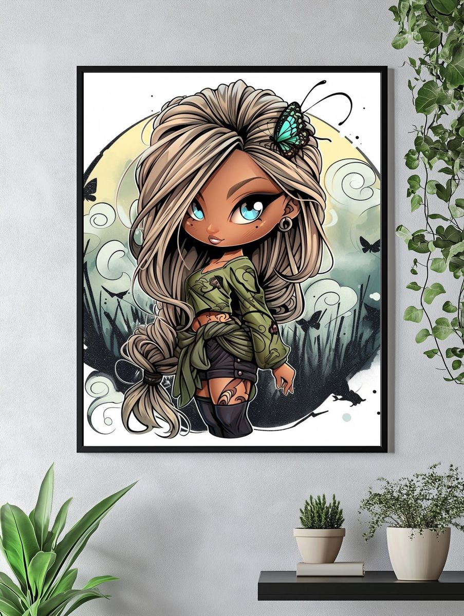 Butterfly Girl Illustration Poster. — room view 4