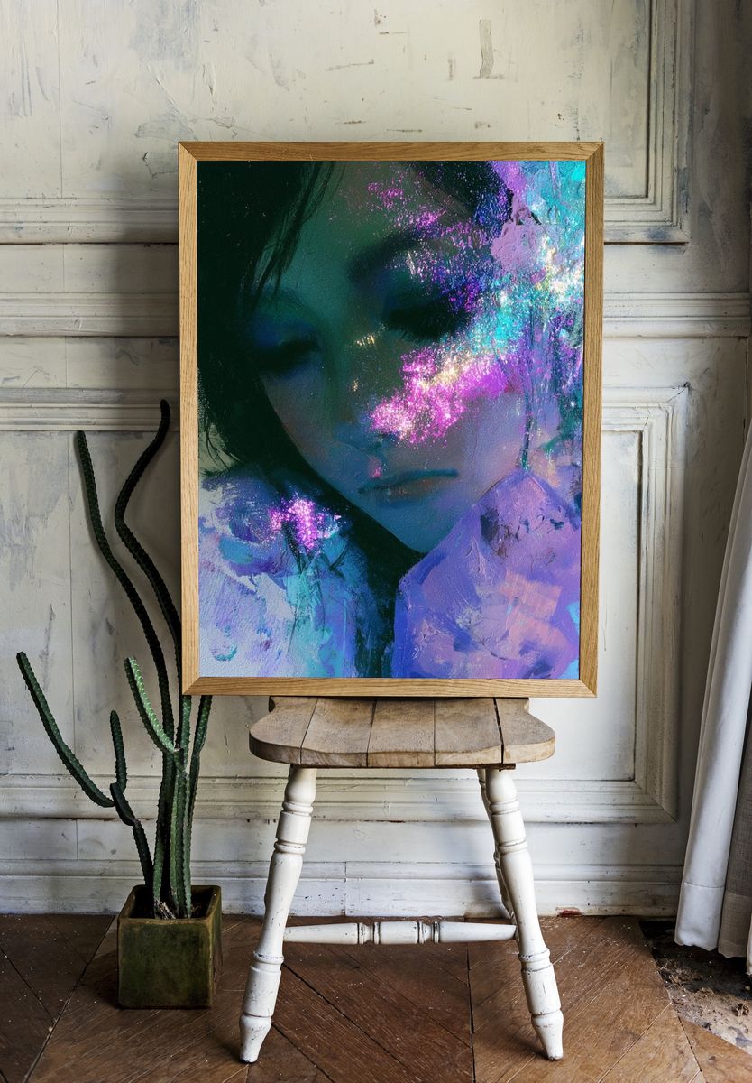 Dreamy Neon Portrait Print. room preview