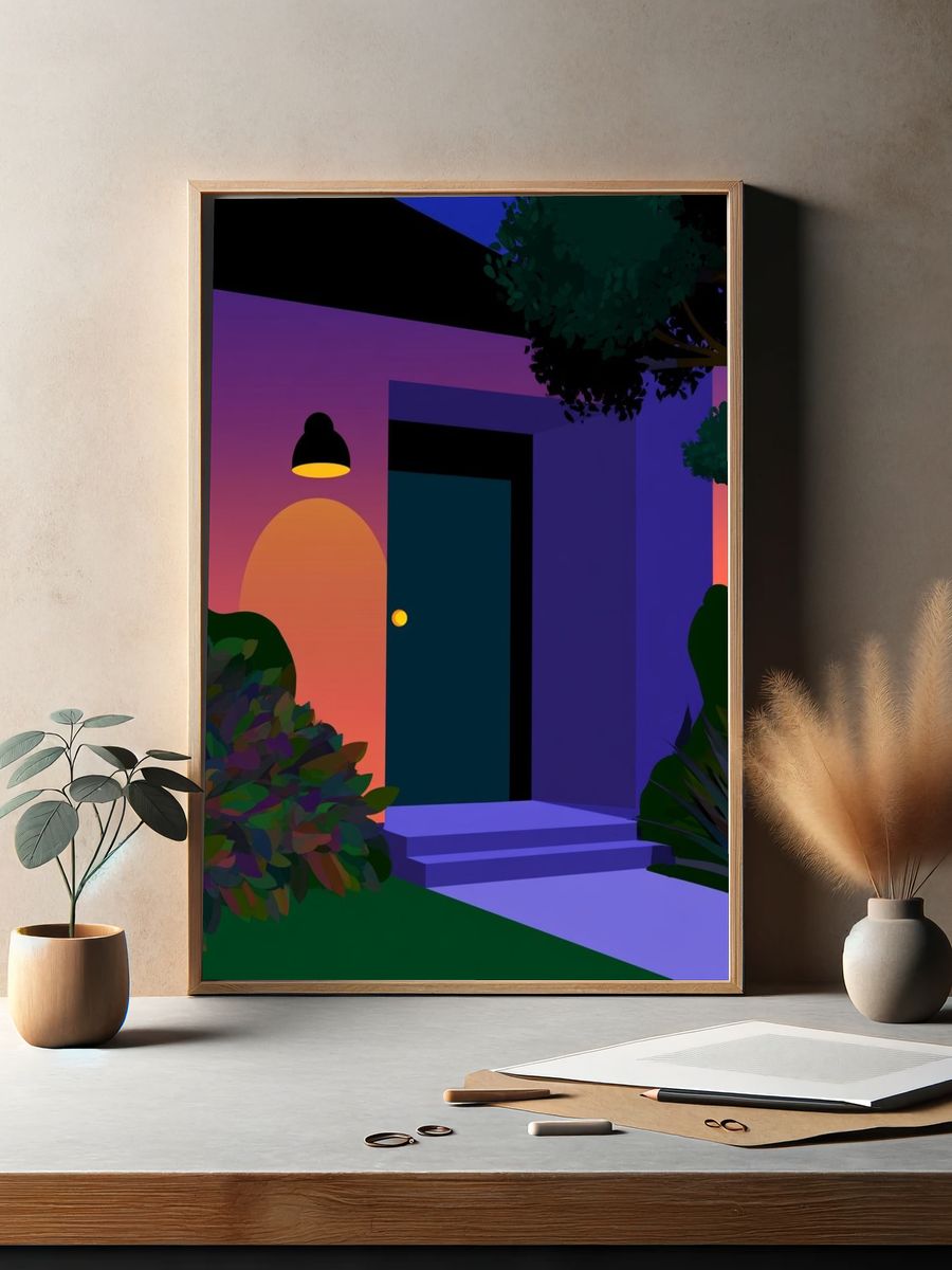 Midnight Garden House Illustration Poster. — room view 2