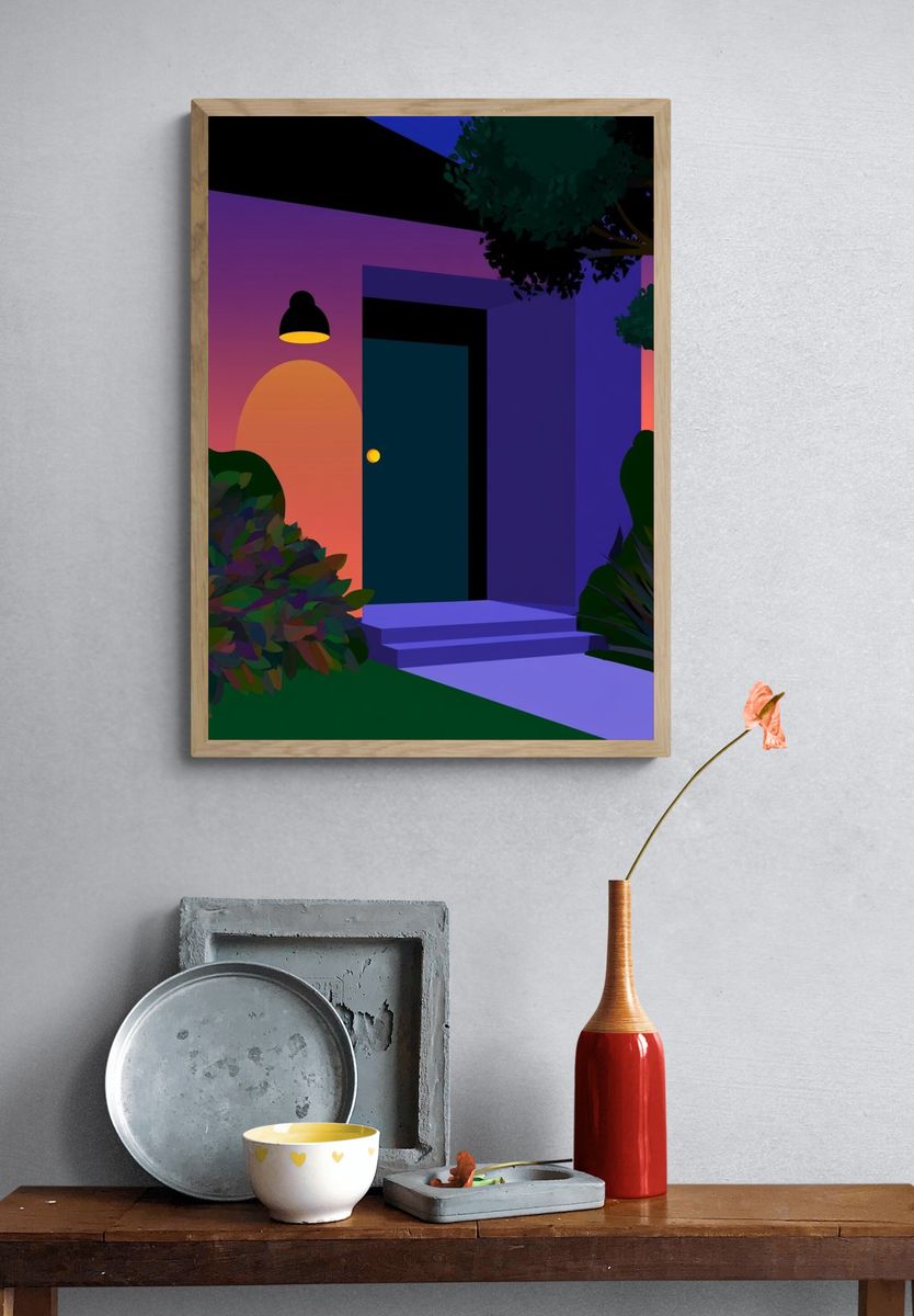 Midnight Garden House Illustration Poster. — room view 3