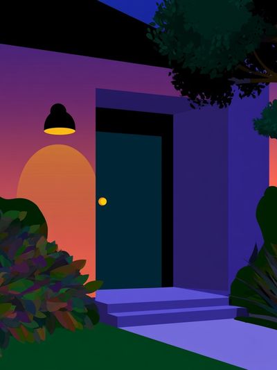 Midnight Garden House Illustration Poster.