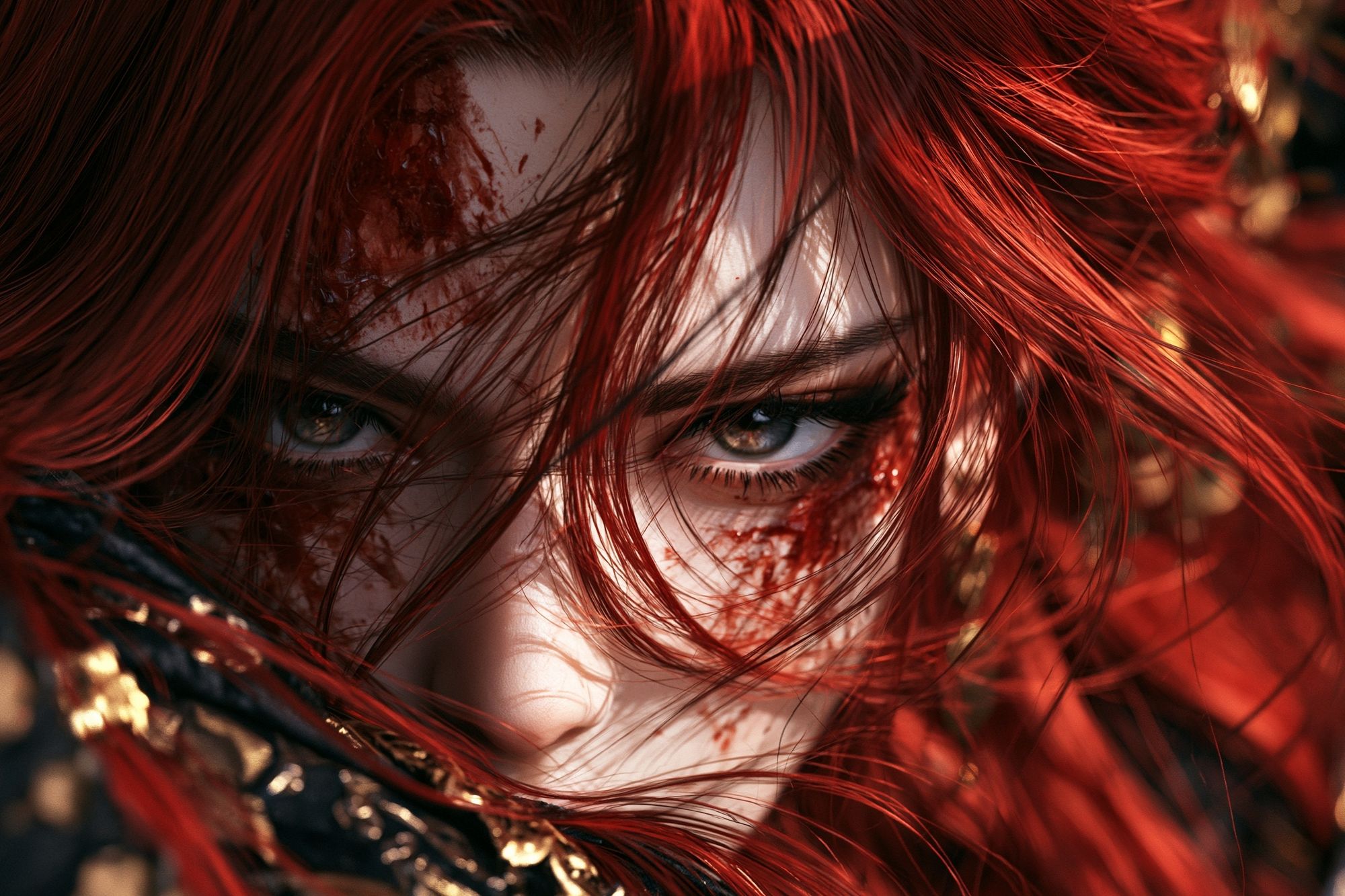 Red-Haired Warrior Portrait Print. poster — illustration art